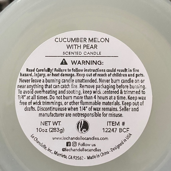 New! Le Chandelle Cucumber Melon & Pear Soy Candle! - Picture 4 of 4